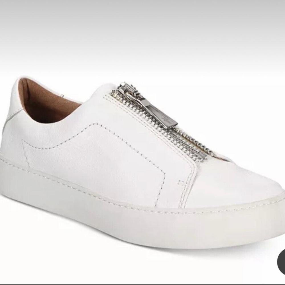 Frye Women's Lena Zip Low Leather Sneakers In White Slip OnPlatform Size 6